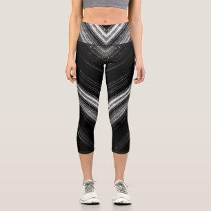 Leggings Capri Líneas de chevron de galaxia negra de plata espumo