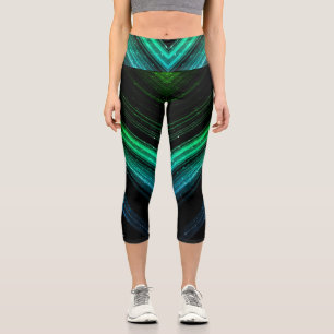 Leggings Capri Líneas de chevron de galaxia verde espárricamente 