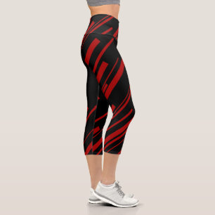 Leggings Capri Líneas diagonales en rojo y negro