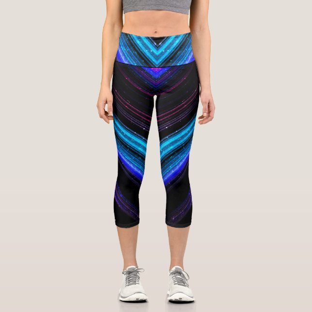 Leggings Capri Líneas espumosas de chevron de galaxia púrpura azu (Anverso)
