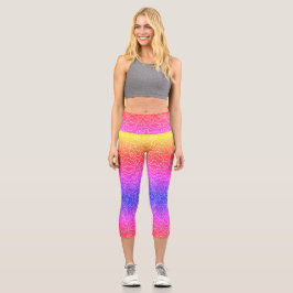 Leggings Capri Líneas geométricas de curvas blancas en azul