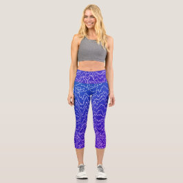 Leggings Capri Líneas geométricas de curvas blancas en azul