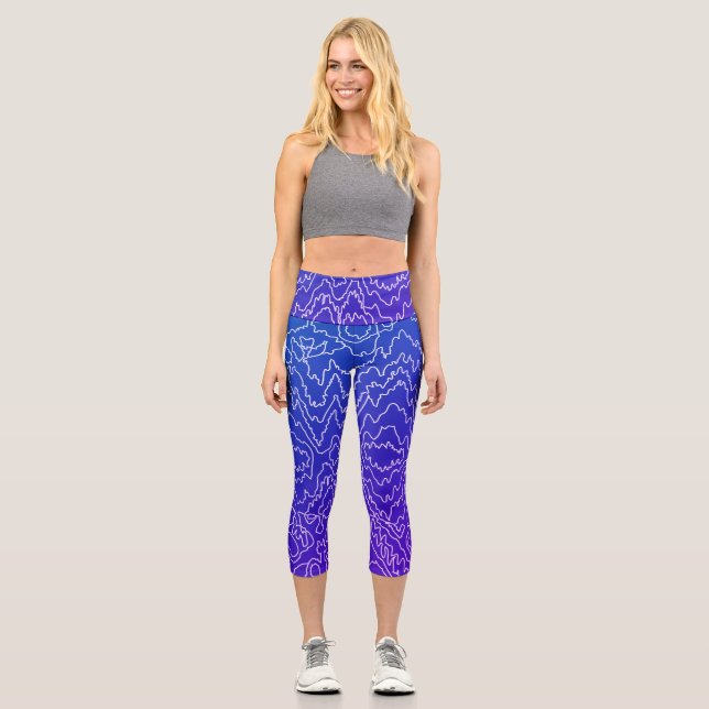 Leggings Capri Líneas geométricas de curvas blancas en azul (Anverso)