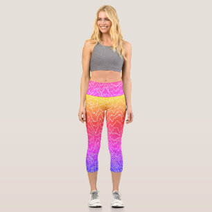 Leggings Capri Líneas geométricas de curvas blancas en azul