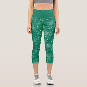 Leggings Capri Líneas Mariposas con patrón de fondo verde