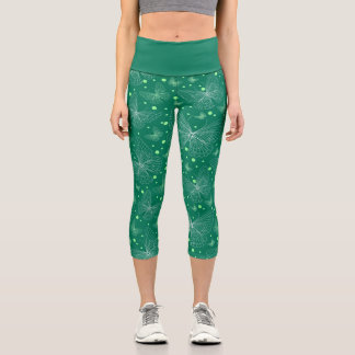 Leggings Capri Líneas Mariposas con patrón de fondo verde