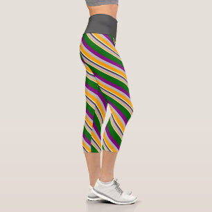 Leggings Capri Líneas Naranja, gris, púrpura, verde oscuro y bl