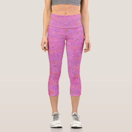 Leggings Capri Líneas onduladas abstractas retro rosa y naranja