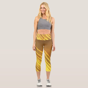 Leggings Capri Líneas y bucles de color amarillo neón en las pier