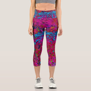 Leggings Capri Lirio Flor de Jardín Magenta Púrpura Psicodélico