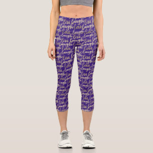 Leggings Capri Live Lauder Love Faux Gold Lettering Dark Violet