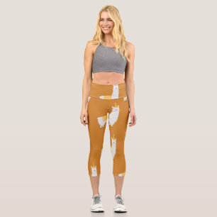 Leggings Capri Llama, fondo naranja: patrón de cumpleaños.