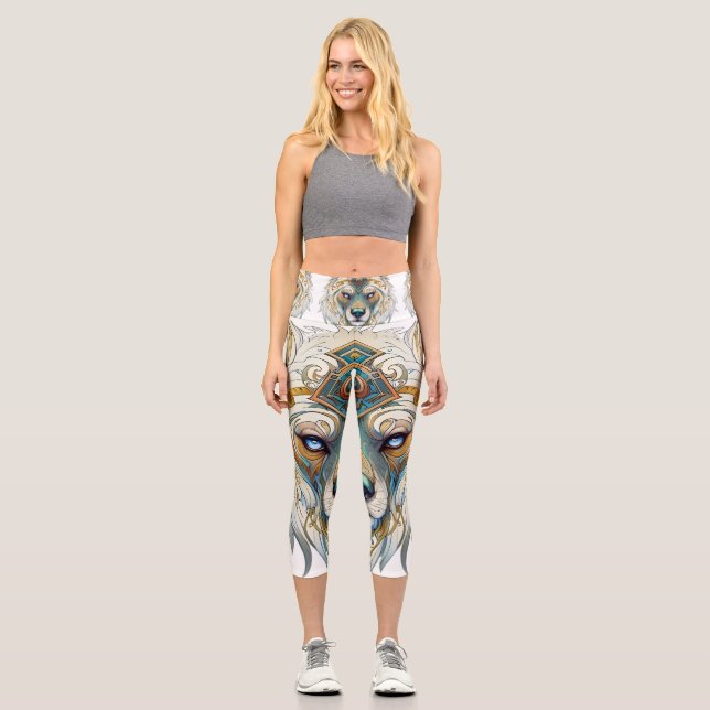 Leggings Capri Llamador de sueños de lobo (Anverso)
