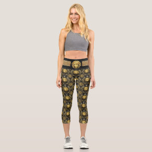 Leggings Capri Llave Meandro Clásico de Medusa Dorada