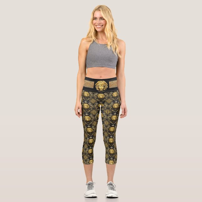 Leggings Capri Llave Meandro Clásico de Medusa Dorada (Anverso)