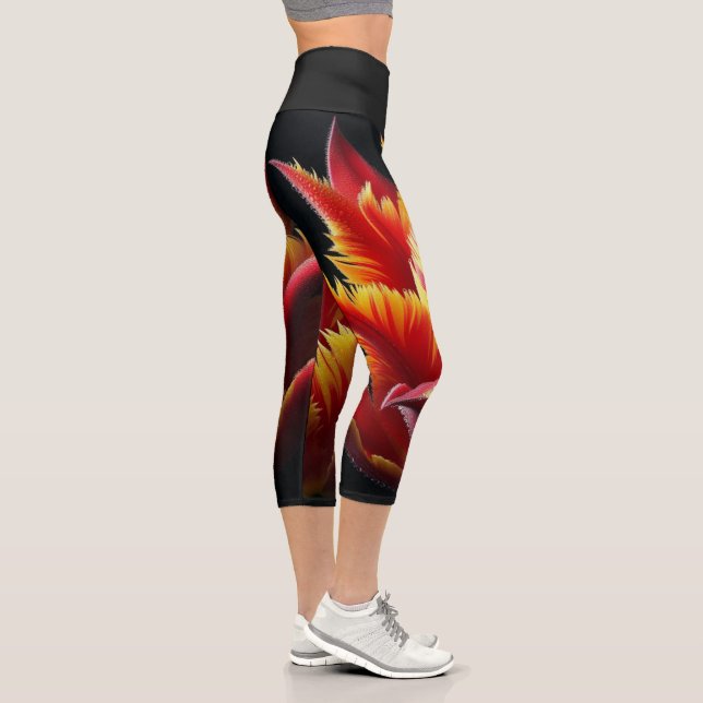 Leggings Capri Loro Tulip Floral rojo y amarillo (Derecha)