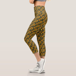 Leggings Capri Los girasoles amarillos en negro