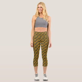Leggings Capri Los girasoles amarillos en negro