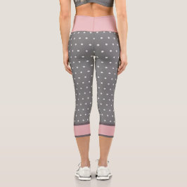 Leggings Capri Los puntos de polka rosados de la luz blanca gris