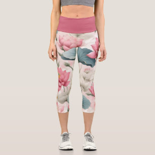 Leggings Capri Loto romántico en rosa, crema y verde suave