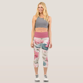 Leggings Capri Loto romántico en rosa, crema y verde suave