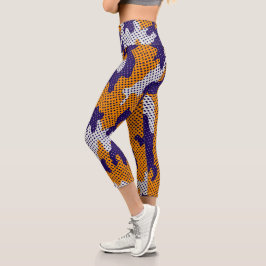 Leggings Capri Louisiana State Purple Gold Stylish Camo Pattern