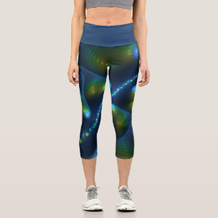 Leggings Capri Luces de fantasía Resumen Fractal amarillo verde a