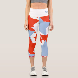 Leggings Capri Luces Rojas Patrióticas Estrellas Azules Nombre Ci