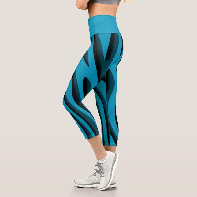 Leggings Capri Lujo suave azul 3D zebra Wave (Izquierda)
