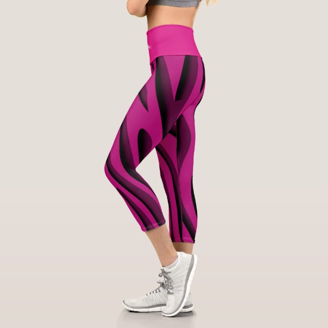 Leggings Capri Lujo suave Ola de cebra 3D rosa suave (Izquierda)