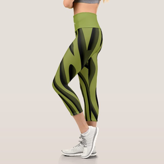 Leggings Capri Lujo suave oleada de cebra 3D verde (Izquierda)
