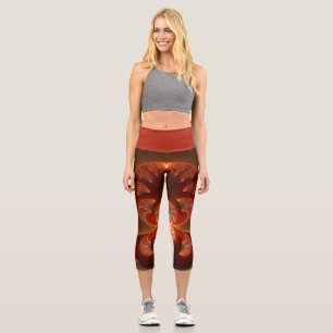 Leggings Capri Luminoso abstracto moderno naranja rojo Fractal