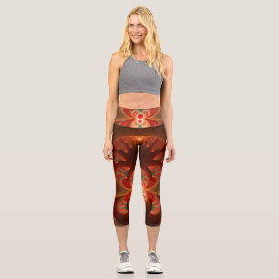 Leggings Capri Luminoso abstracto moderno naranja rojo Fractal