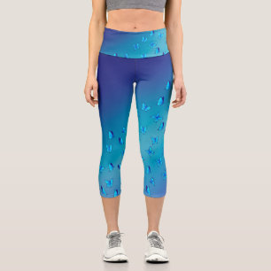 Leggings Capri Luna azul abstracta y mariposas