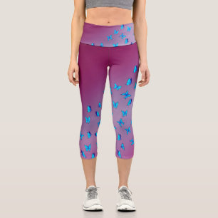 Leggings Capri Luna rosa abstracta y mariposas