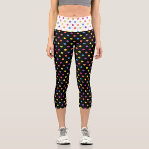 Leggings Capri Lunares Coloridos sobre Blanco y Negro