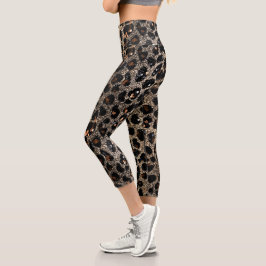 Leggings Capri Luxury Glitter Brown Black Gold Leopard Pattern