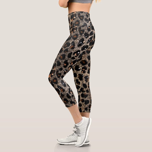 Leggings Capri Luxury Glitter Brown Black Gold Leopard Pattern (Izquierda)
