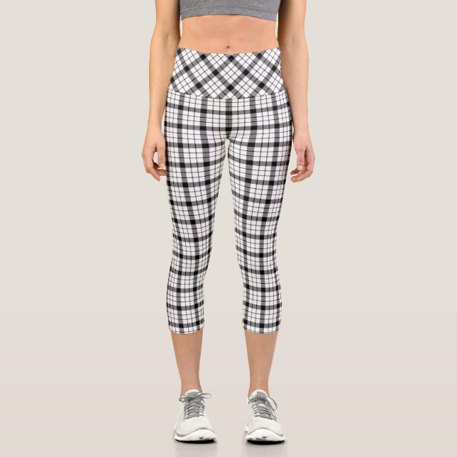 Leggings Capri MacFarlane tartan blanco negro plaid (Anverso)