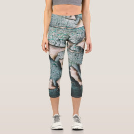 Leggings Capri Madera rústica vieja luz azul verde pintura descas