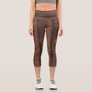 Leggings Capri Madera vieja rústica de color marrón oscuro