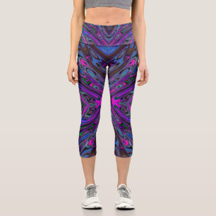 Leggings Capri Magenta trippy, mariposa abstracta azul y verde