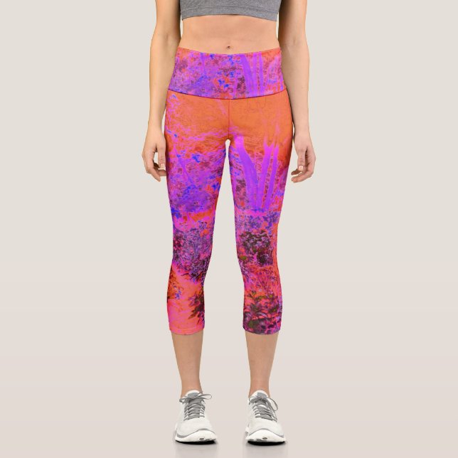 Leggings Capri Magenta Trippy y Jardín Impresionante Naranja (Anverso)