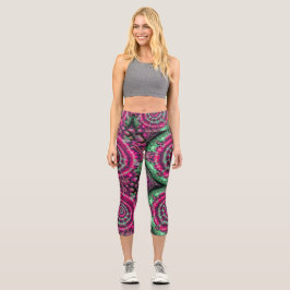 Leggings Capri Magenta y caleidoscopio verde