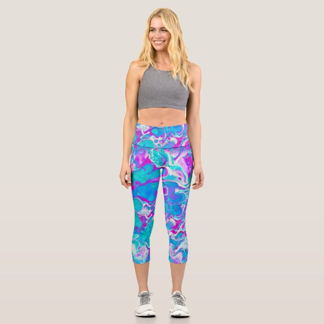 Leggings Capri Magnífica luz azul líquido de piernas de mármol (Anverso)