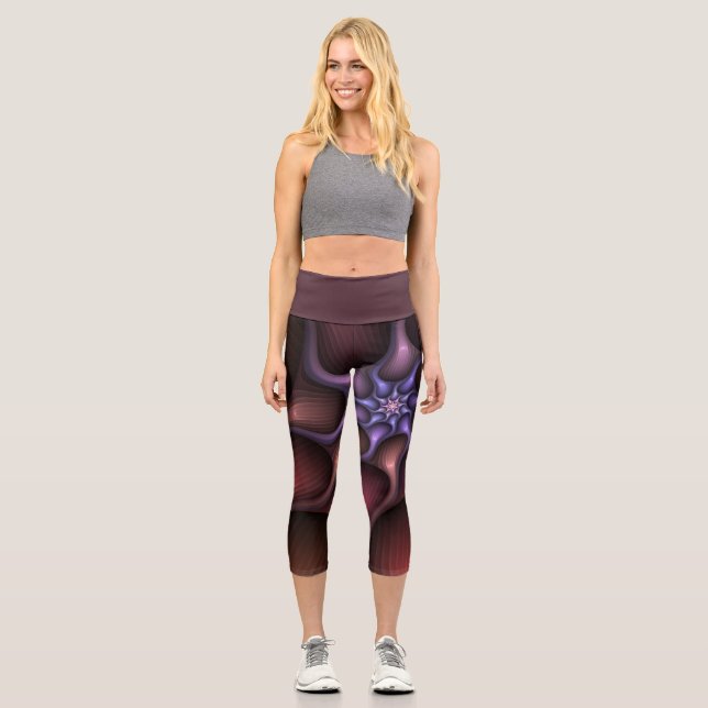 Leggings Capri Magnífico Resumen Brillante Fractal a rayas (Anverso)