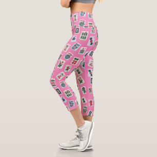 Leggings Capri MahJong baldosa símbolos en rosa