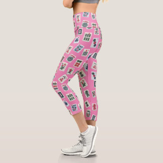 Leggings Capri MahJong baldosa símbolos en rosa