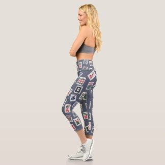 Leggings Capri MahJongg tiles design on dark blue