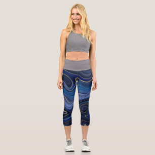 Leggings Capri Malaquita Azul con Acentos Dorados Lujo Chic Piedr